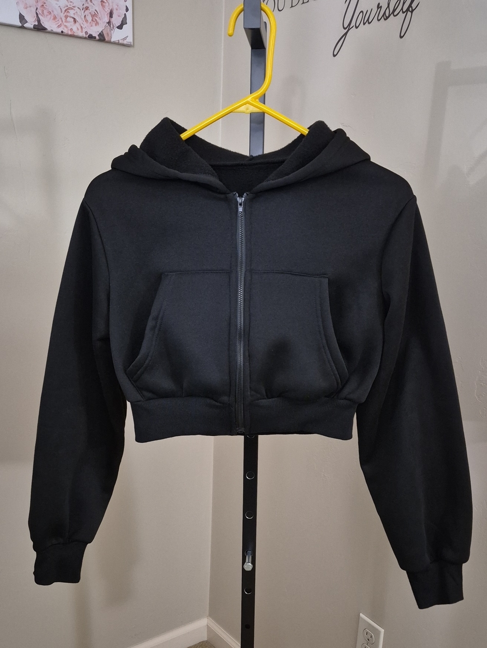 Women's Black Cropped Zip Hoodie Jacket Size M / 6